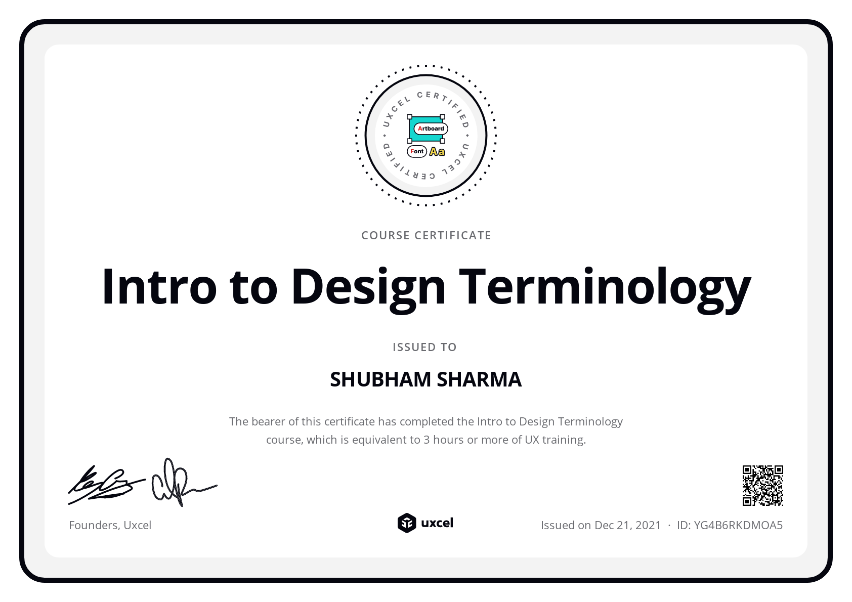 SHUBHAM SHARMA's certificate